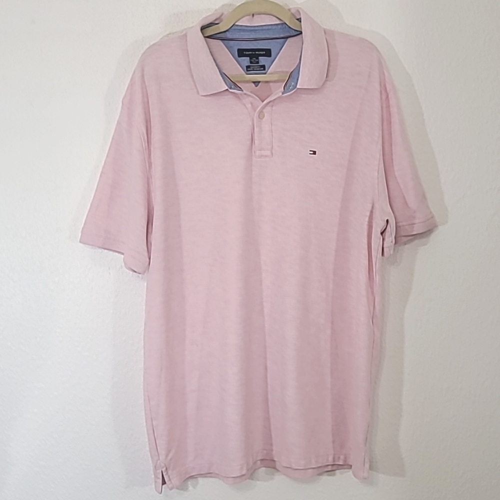 TOMMY HILFIGER Men's Pink Short Sleeve Polo Shirt, size XXL